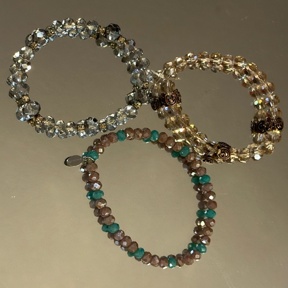 Elegant Crystal and Beaded Bracelet Set